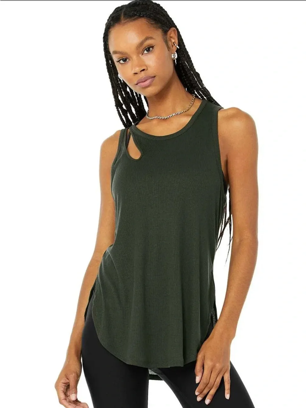 Alo Yoga Dark Cactus Ribbed Peak Tank Top Size XS